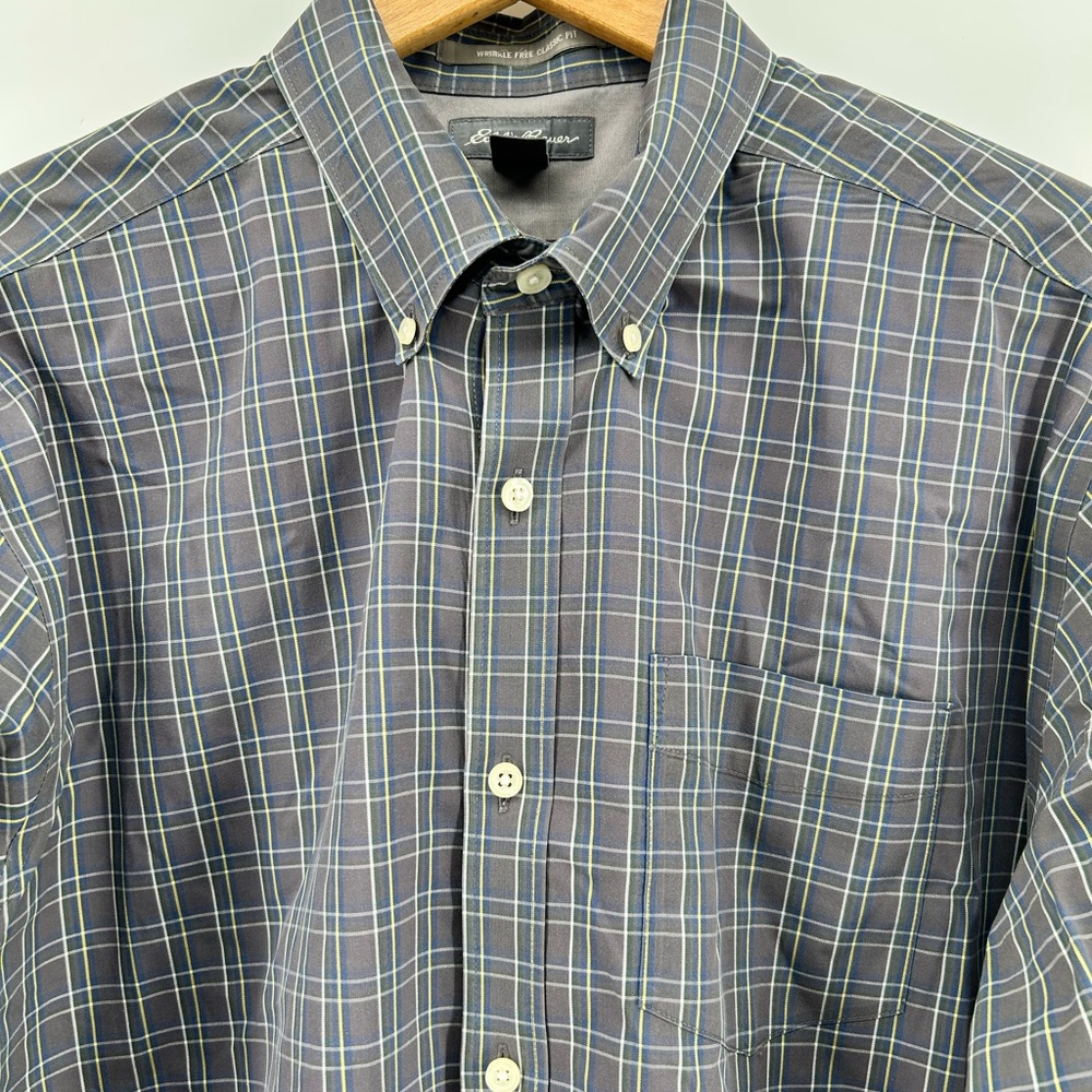 Eddie Bauer Wrinkle Free Shirt Mens‎ Large Gray Windowpane Plaid Heritage